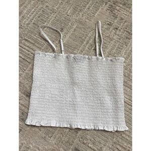 Express White‎ Smocked Ruffle Trim Spaghetti Strap Tank Top - Women's